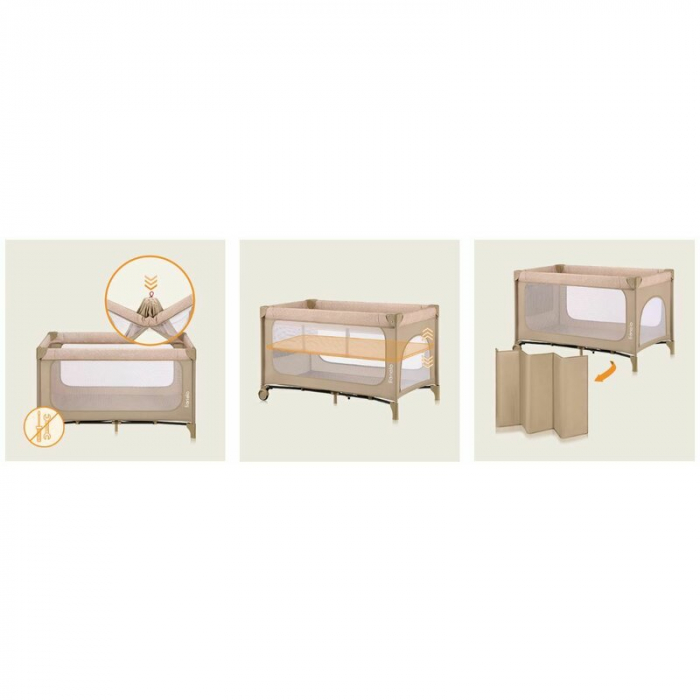 Patut pliant, Lionelo, Jasmin Easy Fold, Pana la 15 kg, Usor de pliat, Cu doua nivele, Cu saltea ergonomica T25, Cu intrare laterala cu fermoar, 2 roti cu frana, 123 x 67 cm, Conform cu EN 716, 0-36 l [29]
