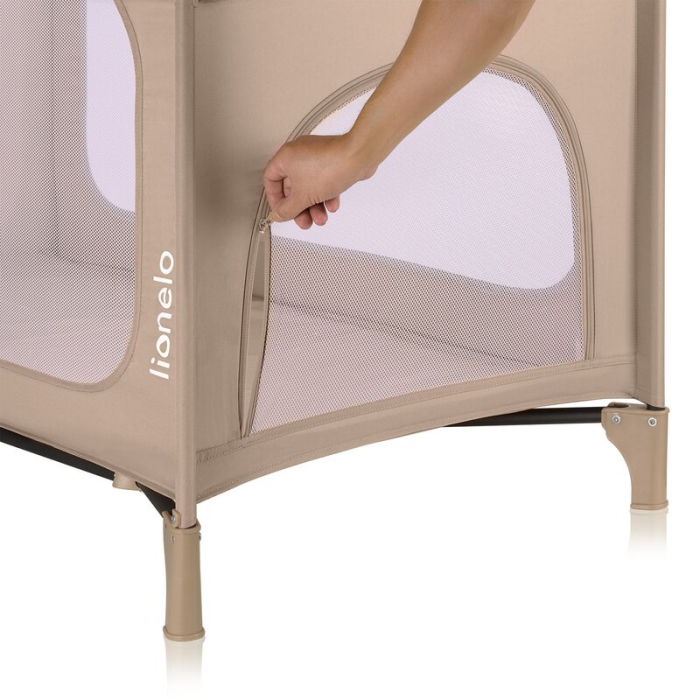 Patut pliant, Lionelo, Jasmin Easy Fold, Pana la 15 kg, Usor de pliat, Cu doua nivele, Cu saltea ergonomica T25, Cu intrare laterala cu fermoar, 2 roti cu frana, 123 x 67 cm, Conform cu EN 716, 0-36 l [10]