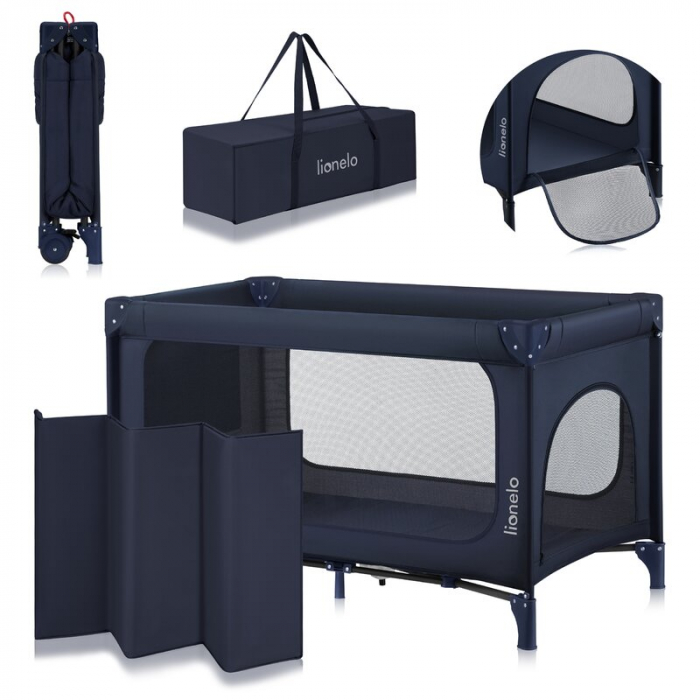 Patut pliant, Lionelo, Jasmin Easy Fold, Pana la 15 kg, Usor de pliat, Cu doua nivele, Cu saltea ergonomica T25, Cu intrare laterala cu fermoar, 2 roti cu frana, 123 x 67 cm, Conform cu EN 716, 0-36 l [18]