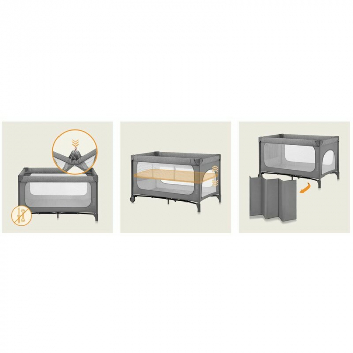 Patut pliant, Lionelo, Jasmin Easy Fold, Pana la 15 kg, Usor de pliat, Cu doua nivele, Cu saltea ergonomica T25, Cu intrare laterala cu fermoar, 2 roti cu frana, 123 x 67 cm, Conform cu EN 716, 0-36 l [29]