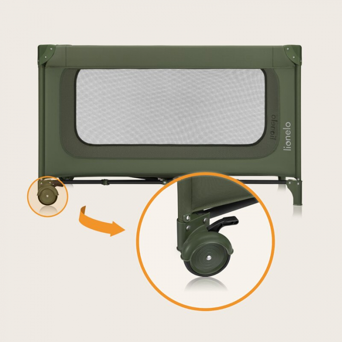 Patut pliant, Lionelo, Jasmin Easy Fold, Pana la 15 kg, Usor de pliat, Cu doua nivele, Cu saltea ergonomica T25, Cu intrare laterala cu fermoar, 2 roti cu frana, 123 x 67 cm, Conform cu EN 716, 0-36 l [27]