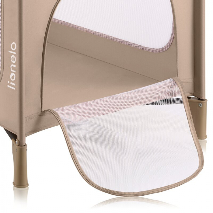 Patut pliant, Lionelo, Jasmin Easy Fold, Pana la 15 kg, Usor de pliat, Cu doua nivele, Cu saltea ergonomica T25, Cu intrare laterala cu fermoar, 2 roti cu frana, 123 x 67 cm, Conform cu EN 716, 0-36 l [9]