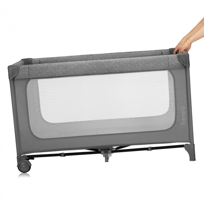 Patut pliant, Lionelo, Jasmin Easy Fold, Pana la 15 kg, Usor de pliat, Cu doua nivele, Cu saltea ergonomica T25, Cu intrare laterala cu fermoar, 2 roti cu frana, 123 x 67 cm, Conform cu EN 716, 0-36 l [7]