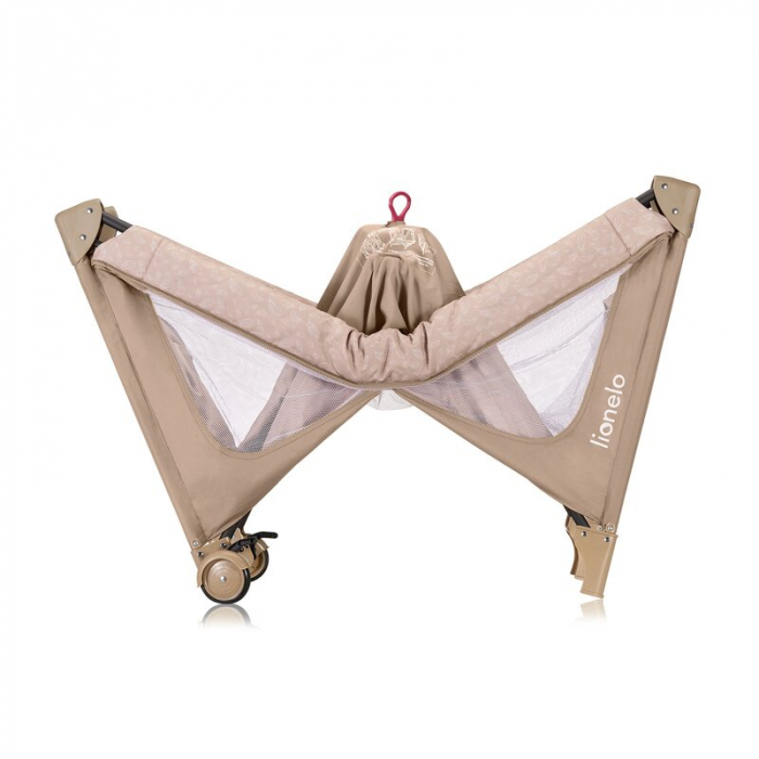 Patut pliant, Lionelo, Jasmin Easy Fold, Pana la 15 kg, Usor de pliat, Cu doua nivele, Cu saltea ergonomica T25, Cu intrare laterala cu fermoar, 2 roti cu frana, 123 x 67 cm, Conform cu EN 716, 0-36 l [13]