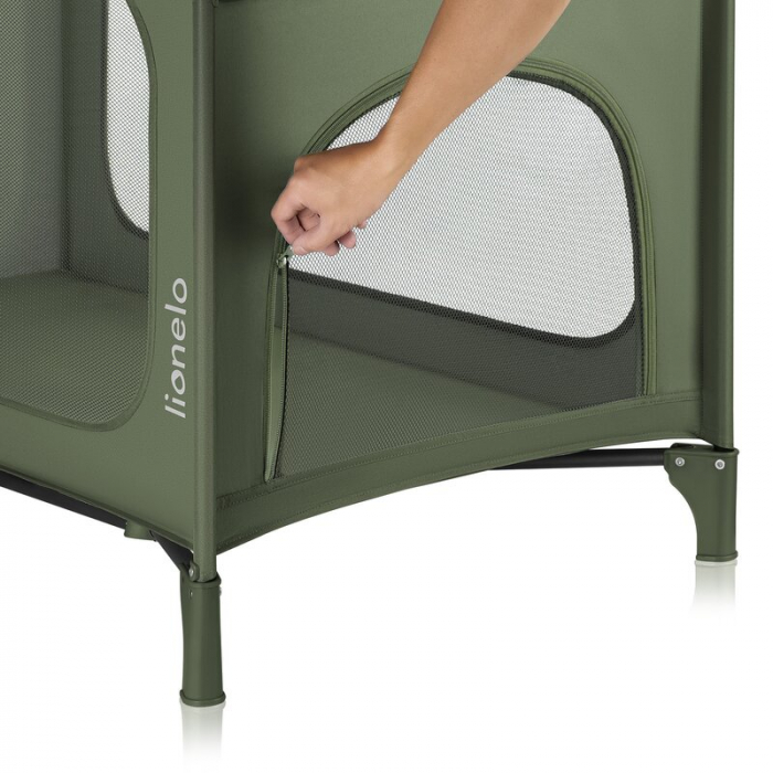 Patut pliant, Lionelo, Jasmin Easy Fold, Pana la 15 kg, Usor de pliat, Cu doua nivele, Cu saltea ergonomica T25, Cu intrare laterala cu fermoar, 2 roti cu frana, 123 x 67 cm, Conform cu EN 716, 0-36 l [12]