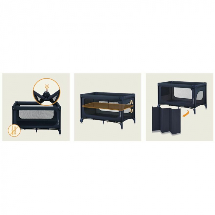 Patut pliant, Lionelo, Jasmin Easy Fold, Pana la 15 kg, Usor de pliat, Cu doua nivele, Cu saltea ergonomica T25, Cu intrare laterala cu fermoar, 2 roti cu frana, 123 x 67 cm, Conform cu EN 716, 0-36 l [29]