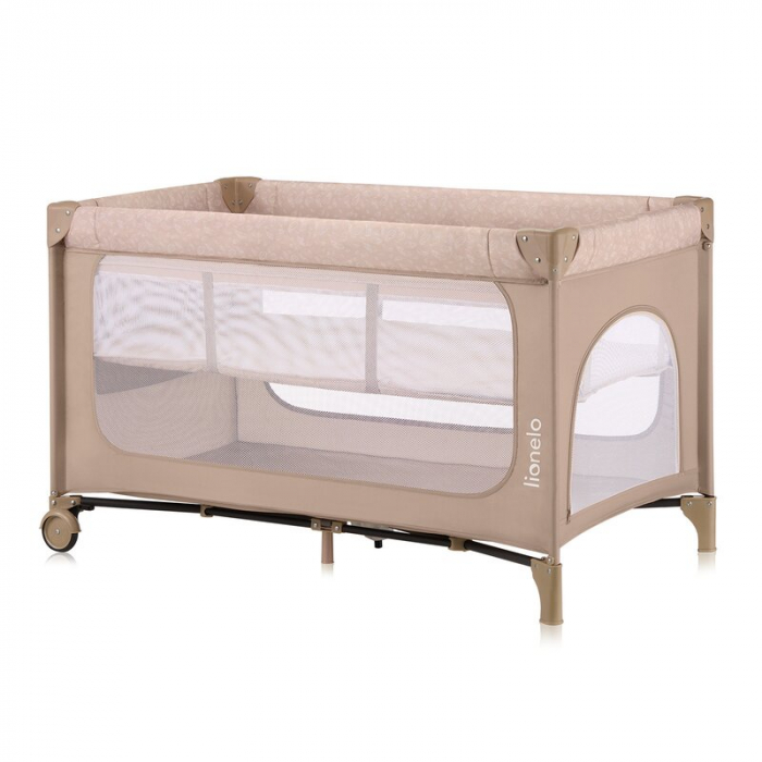 Patut pliant, Lionelo, Jasmin Easy Fold, Pana la 15 kg, Usor de pliat, Cu doua nivele, Cu saltea ergonomica T25, Cu intrare laterala cu fermoar, 2 roti cu frana, 123 x 67 cm, Conform cu EN 716, 0-36 l [1]
