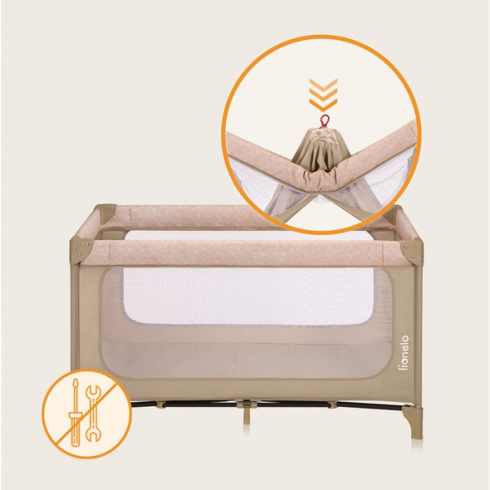 Patut pliant, Lionelo, Jasmin Easy Fold, Pana la 15 kg, Usor de pliat, Cu doua nivele, Cu saltea ergonomica T25, Cu intrare laterala cu fermoar, 2 roti cu frana, 123 x 67 cm, Conform cu EN 716, 0-36 l [21]