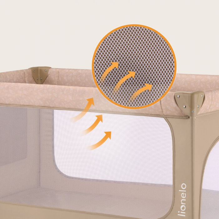 Patut pliant, Lionelo, Jasmin Easy Fold, Pana la 15 kg, Usor de pliat, Cu doua nivele, Cu saltea ergonomica T25, Cu intrare laterala cu fermoar, 2 roti cu frana, 123 x 67 cm, Conform cu EN 716, 0-36 l [24]