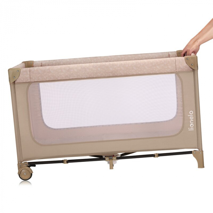 Patut pliant, Lionelo, Jasmin Easy Fold, Pana la 15 kg, Usor de pliat, Cu doua nivele, Cu saltea ergonomica T25, Cu intrare laterala cu fermoar, 2 roti cu frana, 123 x 67 cm, Conform cu EN 716, 0-36 l [7]