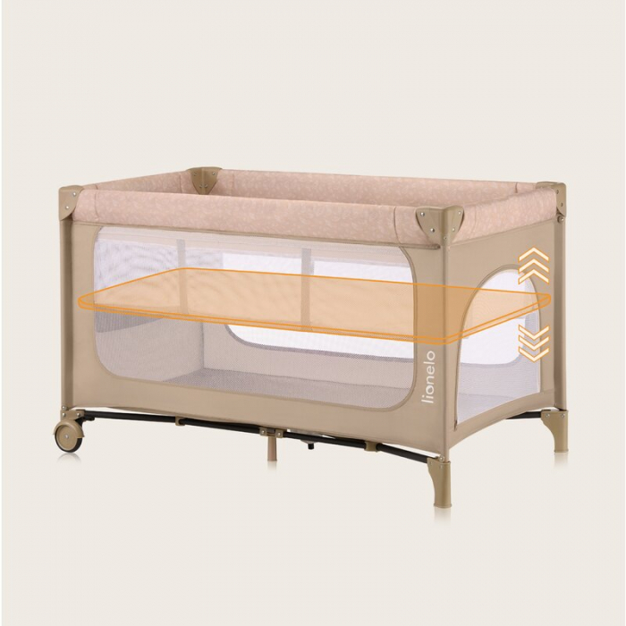 Patut pliant, Lionelo, Jasmin Easy Fold, Pana la 15 kg, Usor de pliat, Cu doua nivele, Cu saltea ergonomica T25, Cu intrare laterala cu fermoar, 2 roti cu frana, 123 x 67 cm, Conform cu EN 716, 0-36 l [23]