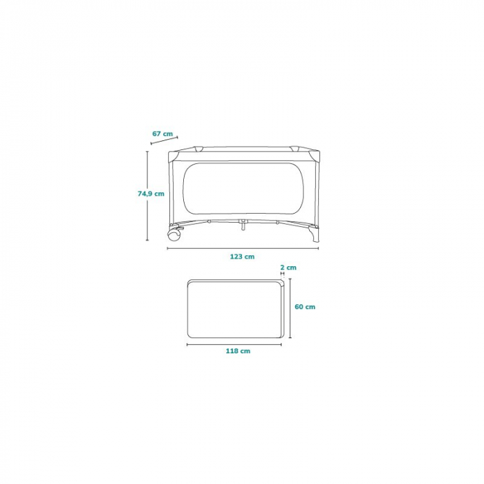 Patut pliant, Lionelo, Jasmin Easy Fold, Pana la 15 kg, Usor de pliat, Cu doua nivele, Cu saltea ergonomica T25, Cu intrare laterala cu fermoar, 2 roti cu frana, 123 x 67 cm, Conform cu EN 716, 0-36 l [31]