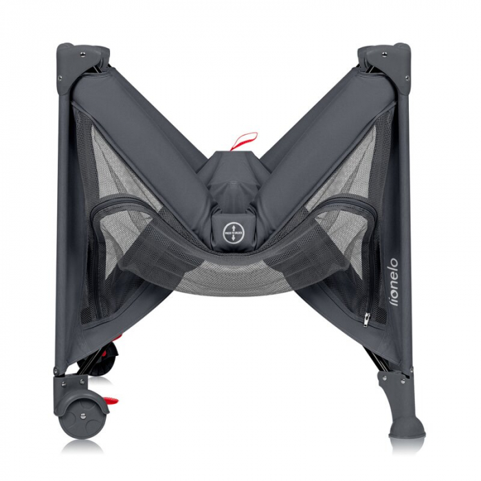 Patut pliant, Lionelo, Laura, 102 x 74 cm, Cu doua nivele, Functie de tarc, Cu roti, Include salteluta si geanta de transport, Pereti din plasa, Deschidere laterala, Pana la 15 kg, 0 luni +, Gri [16]