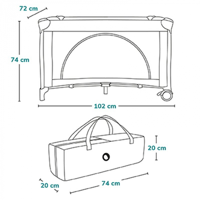 Patut pliant, Lionelo, Laura, 102 x 74 cm, Cu doua nivele, Functie de tarc, Cu roti, Include salteluta si geanta de transport, Pereti din plasa, Deschidere laterala, Pana la 15 kg, 0 luni +, Bej [29]