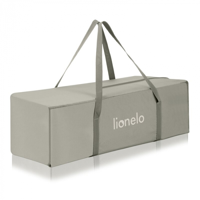 Patut pliant, Lionelo, Laura, 102 x 74 cm, Cu doua nivele, Functie de tarc, Cu roti, Include salteluta si geanta de transport, Pereti din plasa, Deschidere laterala, Pana la 15 kg, 0 luni +, Bej [22]