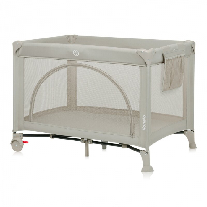 Patut pliant, Lionelo, Laura, 102 x 74 cm, Cu doua nivele, Functie de tarc, Cu roti, Include salteluta si geanta de transport, Pereti din plasa, Deschidere laterala, Pana la 15 kg, 0 luni +, Bej [4]