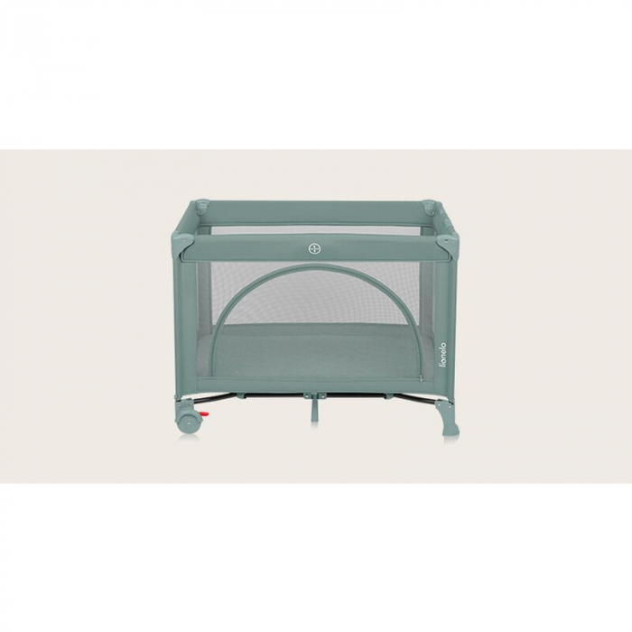 Patut pliant, Lionelo, Laura, 102 x 74 cm, Cu doua nivele, Functie de tarc, Cu roti, Include salteluta si geanta de transport, Pereti din plasa, Deschidere laterala, Pana la 15 kg, 0 luni +, Gri [31]