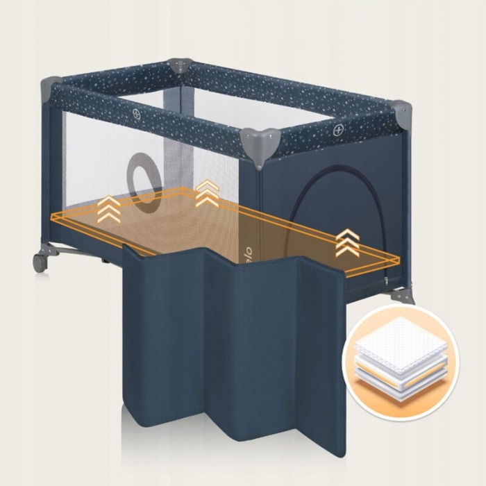 Patut pliant, Lionelo, Stefi, Cu un nivel, Cu intrare laterala cu fermoar, 2 roti, 120x60 cm, Conform cu standardul european de securitate EN 716, Albastru [24]