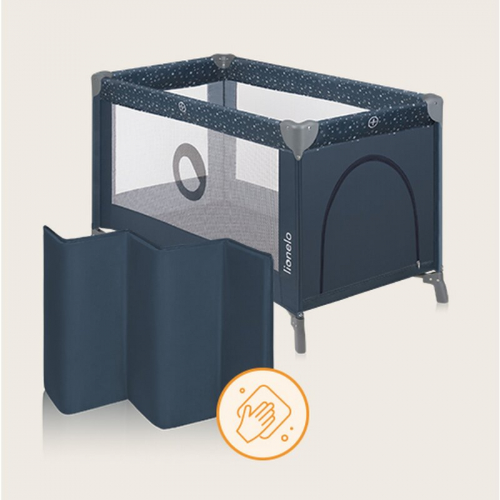 Patut pliant, Lionelo, Stefi, Cu un nivel, Cu intrare laterala cu fermoar, 2 roti, 120x60 cm, Conform cu standardul european de securitate EN 716, Albastru [6]