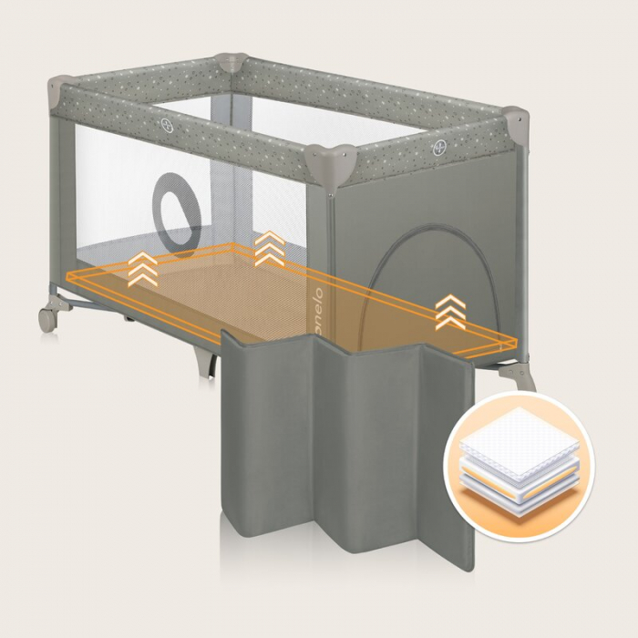 Patut pliant, Lionelo, Stefi, Cu un nivel, Cu intrare laterala cu fermoar, 2 roti, 120x60 cm, Conform cu standardul european de securitate EN 716, Bej [10]