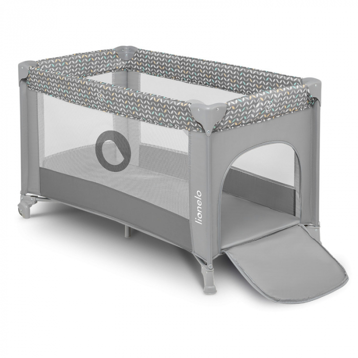 Patut pliant, Lionelo, Stefi, Cu un nivel, Cu intrare laterala cu fermoar, 2 roti, 120x60 cm, Conform cu standardul european de securitate EN 716, Grey [1]
