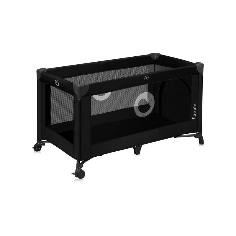 Patut pliant, Lionelo, Stefi, Cu un nivel, Cu intrare laterala cu fermoar, 2 roti, 120x60 cm, Conform cu standardul european de securitate EN 716, Negru [6]