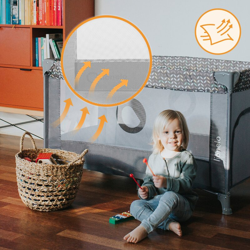 Patut pliant, Lionelo, Stefi, Cu un nivel, Cu intrare laterala cu fermoar, 2 roti, 120x60 cm, Conform cu standardul european de securitate EN 716, Negru [14]