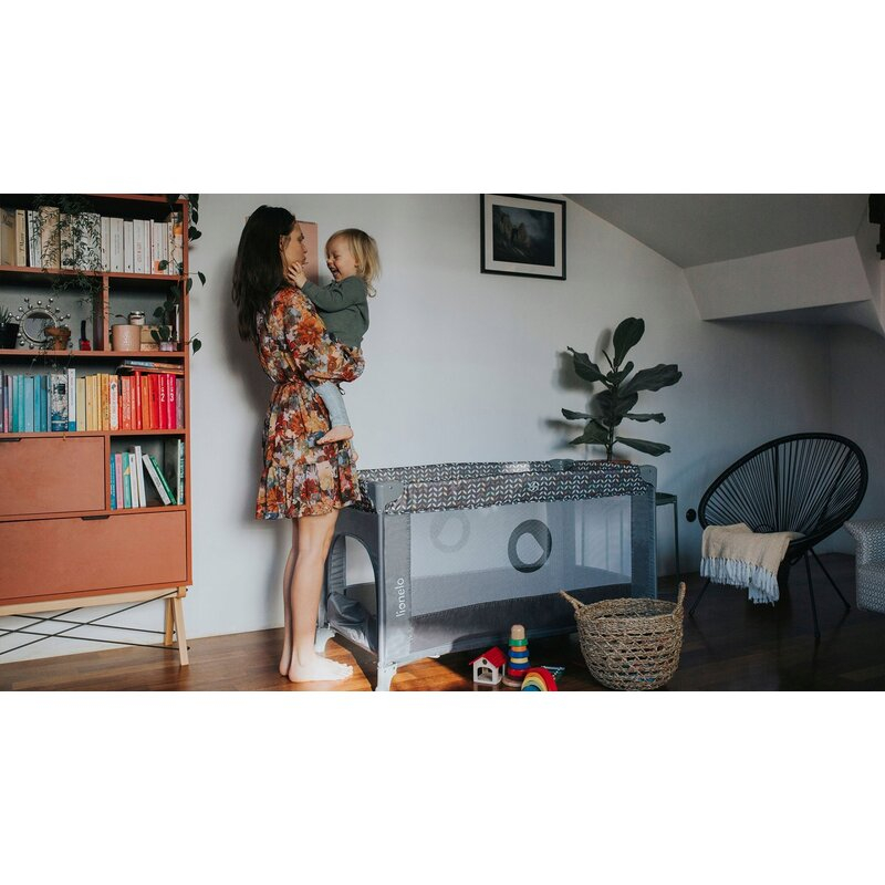 Patut pliant, Lionelo, Stefi, Cu un nivel, Cu intrare laterala cu fermoar, 2 roti, 120x60 cm, Conform cu standardul european de securitate EN 716, Negru [15]