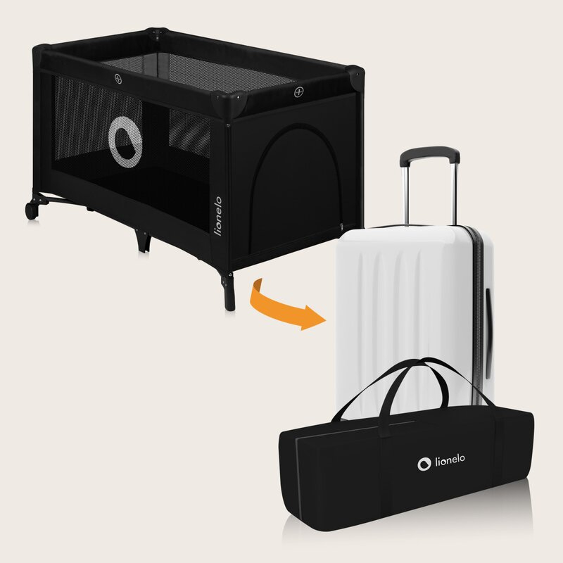 Patut pliant, Lionelo, Stefi, Cu un nivel, Cu intrare laterala cu fermoar, 2 roti, 120x60 cm, Conform cu standardul european de securitate EN 716, Negru [9]