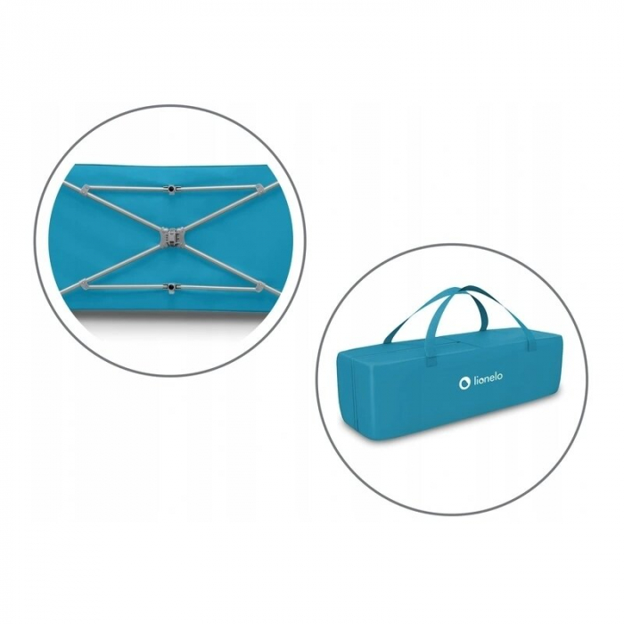 Patut pliant, Lionelo, Stefi, Cu un nivel, Cu intrare laterala cu fermoar, 2 roti, 120x60 cm, Conform cu standardul european de securitate EN 716, Turquoise [14]