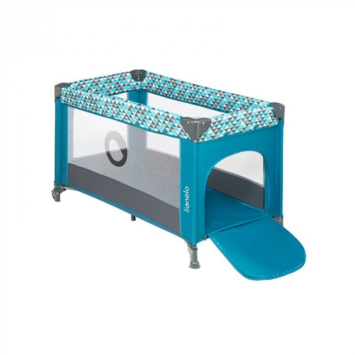 Patut pliant, Lionelo, Stefi, Cu un nivel, Cu intrare laterala cu fermoar, 2 roti, 120x60 cm, Conform cu standardul european de securitate EN 716, Turquoise [5]