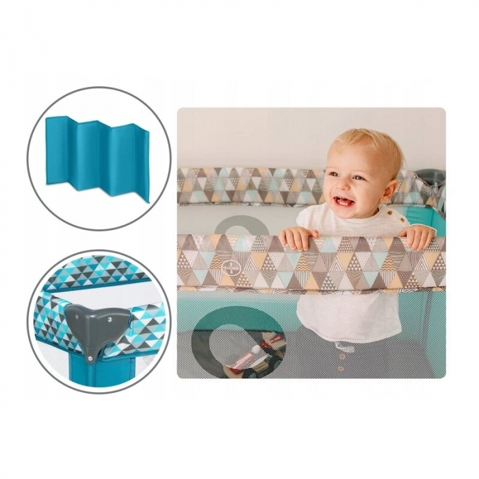 Patut pliant, Lionelo, Stefi, Cu un nivel, Cu intrare laterala cu fermoar, 2 roti, 120x60 cm, Conform cu standardul european de securitate EN 716, Turquoise [15]
