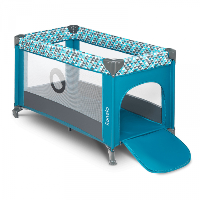 Patut pliant, Lionelo, Stefi, Cu un nivel, Cu intrare laterala cu fermoar, 2 roti, 120x60 cm, Conform cu standardul european de securitate EN 716, Turquoise [1]