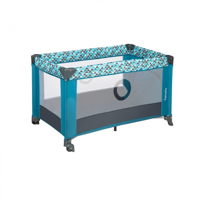 Patut pliant, Lionelo, Stefi, Cu un nivel, Cu intrare laterala cu fermoar, 2 roti, 120x60 cm, Conform cu standardul european de securitate EN 716, Turquoise [6]