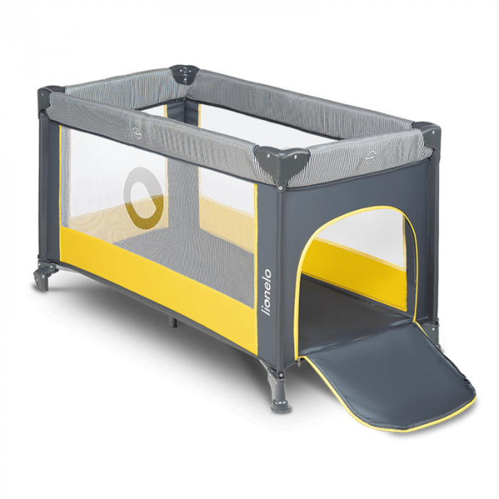 Patut pliant, Lionelo, Stefi, Cu un nivel, Cu intrare laterala cu fermoar, 2 roti, 120x60 cm, Conform cu standardul european de securitate EN 716, Yellow Lemon [1]