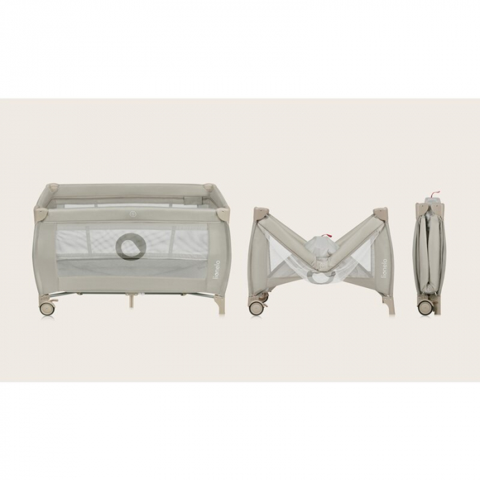 Patut pliant, Lionelo, Stefi Plus, Cu doua nivele, Cu intrare laterala cu fermoar, 2 roti, 120 x 60 cm, Conform cu standardul european de securitate EN 716, Bej [13]