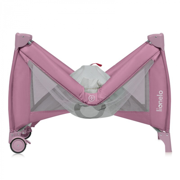 Patut pliant, Lionelo, Stefi Plus, Cu doua nivele, Cu intrare laterala cu fermoar, 2 roti, 120 x 60 cm, Conform cu standardul european de securitate EN 716, Roz [12]