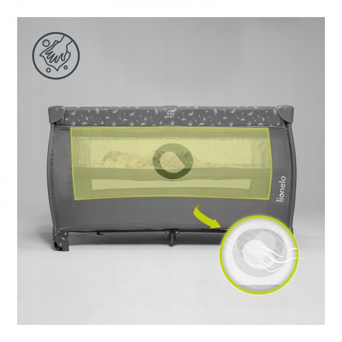 Patut pliant, Lionelo, Stefi Plus, Cu doua nivele, Cu intrare laterala cu fermoar, 2 roti, 120 x 60 cm, Conform cu standardul european de securitate EN 716, Roz/Galben [15]