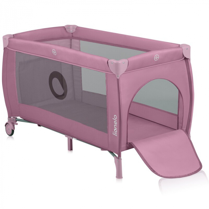 Patut pliant, Lionelo, Stefi Plus, Cu doua nivele, Cu intrare laterala cu fermoar, 2 roti, 120 x 60 cm, Conform cu standardul european de securitate EN 716, Roz [3]