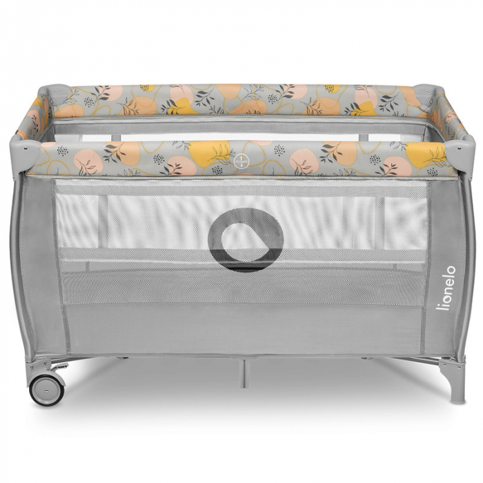 Patut pliant, Lionelo, Stefi Plus, Cu doua nivele, Cu intrare laterala cu fermoar, 2 roti, 120 x 60 cm, Conform cu standardul european de securitate EN 716, Roz/Galben [1]