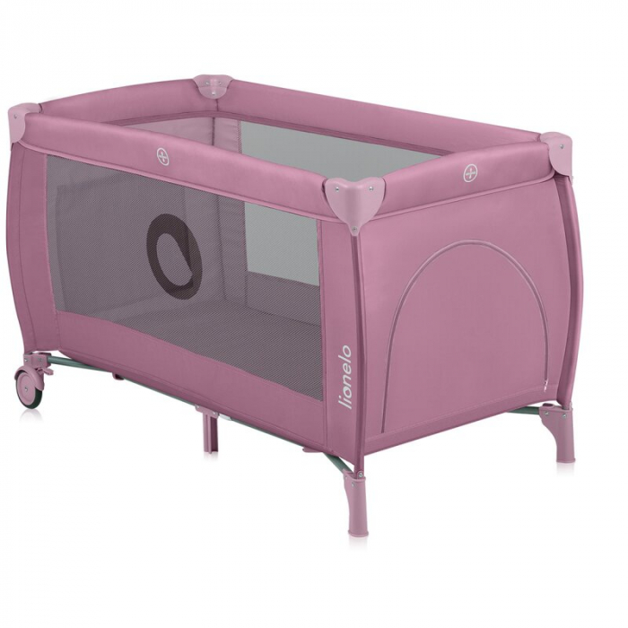 Patut pliant, Lionelo, Stefi Plus, Cu doua nivele, Cu intrare laterala cu fermoar, 2 roti, 120 x 60 cm, Conform cu standardul european de securitate EN 716, Roz [5]