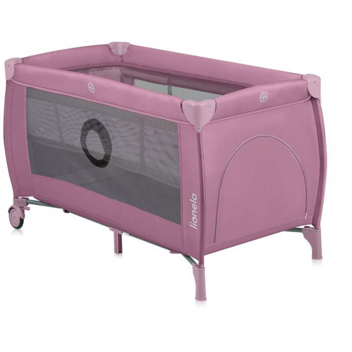 Patut pliant, Lionelo, Stefi Plus, Cu doua nivele, Cu intrare laterala cu fermoar, 2 roti, 120 x 60 cm, Conform cu standardul european de securitate EN 716, Roz [6]