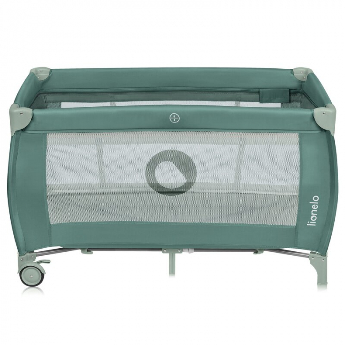 Patut pliant, Lionelo, Stefi Plus, Cu doua nivele, Cu intrare laterala cu fermoar, 2 roti, 120 x 60 cm, Conform cu standardul european de securitate EN 716, Verde Olive [1]