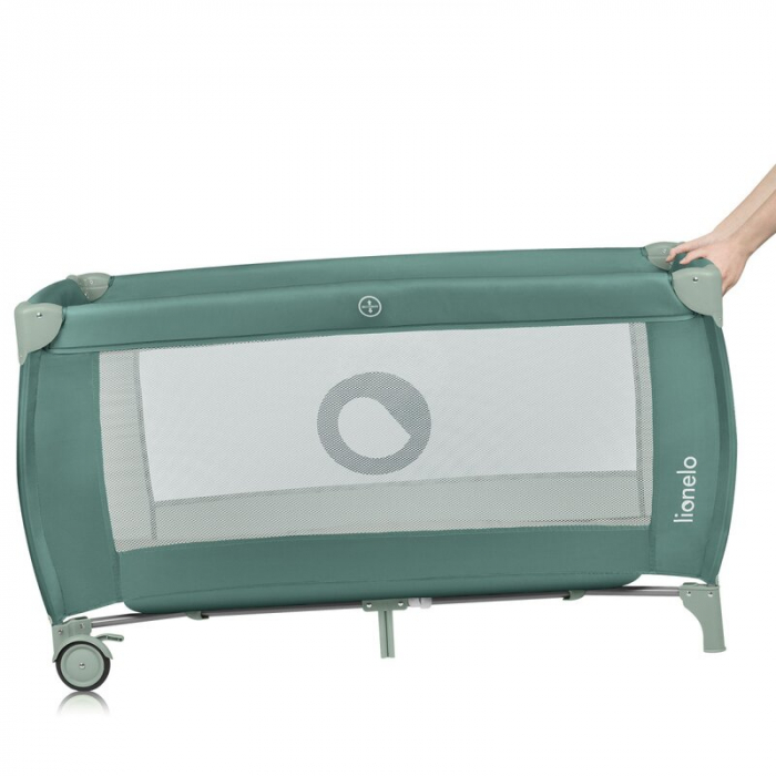 Patut pliant, Lionelo, Stefi Plus, Cu doua nivele, Cu intrare laterala cu fermoar, 2 roti, 120 x 60 cm, Conform cu standardul european de securitate EN 716, Verde Olive [5]