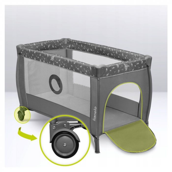 Patut pliant, Lionelo, Stefi Plus, Cu doua nivele, Cu intrare laterala cu fermoar, 2 roti, 120x60 cm, Conform cu standardul european de securitate EN 716, Gri [18]