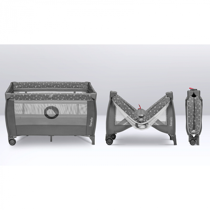 Patut pliant, Lionelo, Stefi Plus, Cu doua nivele, Cu intrare laterala cu fermoar, 2 roti, 120x60 cm, Conform cu standardul european de securitate EN 716, Gri [15]