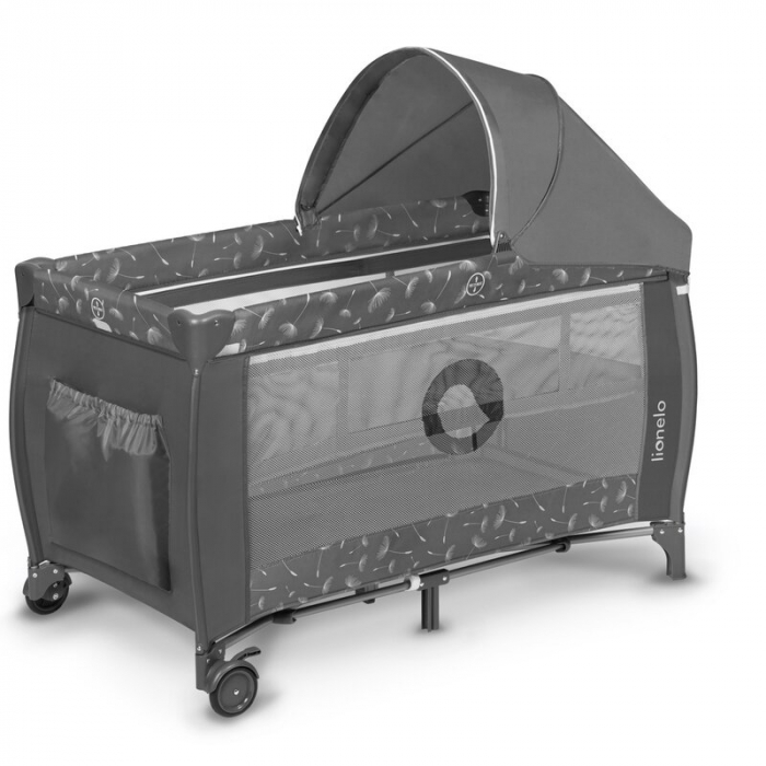 Patut pliant, Lionelo, Sven Plus, 120x60 cm, Cu doua nivele, Cu arcada jucarii, masuta de infasat, vibratii, melodii, conform cu standardele europeane de securitate EN716 si EN12221, Grey [8]