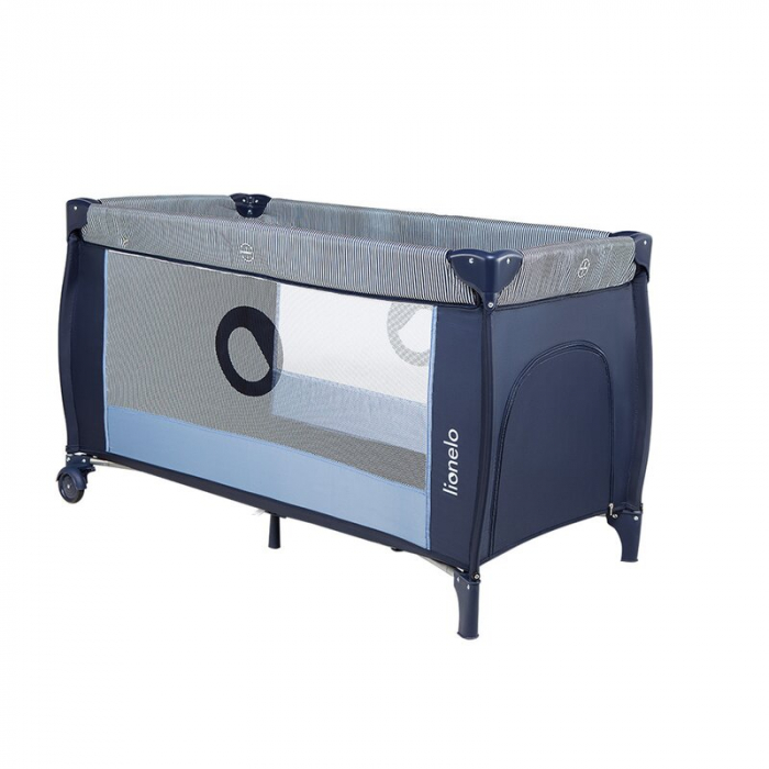 Patut pliant, Lionelo, Sven Plus, 120x60 cm, Cu doua nivele, Cu arcada jucarii, masuta de infasat, vibratii, melodii, conform cu standardele europeane de securitate EN716 si EN12221, Blue Navy [10]