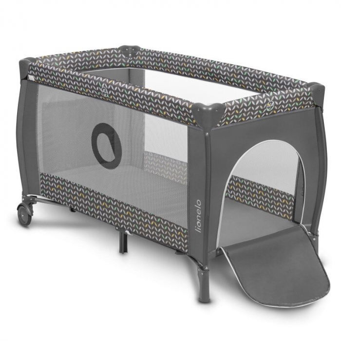 Patut pliant, Lionelo, Sven Plus, 120x60 cm, Cu doua nivele, Cu arcada jucarii, masuta de infasat, vibratii, melodii  conform cu standardele europeane de securitate EN716 si EN12221, Grey Scandi [7]