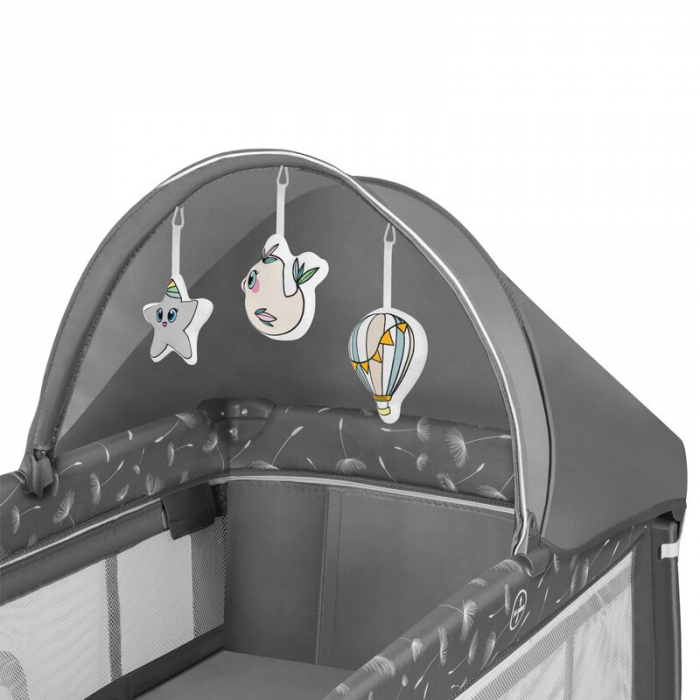 Patut pliant, Lionelo, Sven Plus, 120x60 cm, Cu doua nivele, Cu arcada jucarii, masuta de infasat, vibratii, melodii, conform cu standardele europeane de securitate EN716 si EN12221, Grey [12]